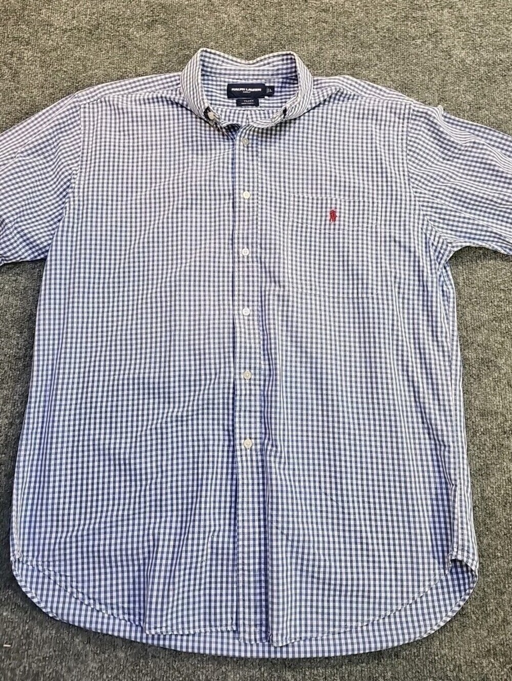 Polo Ralph Lauren Mens LG  Seer Sucker Short Sleeve Shirt Blue Check Lightweight